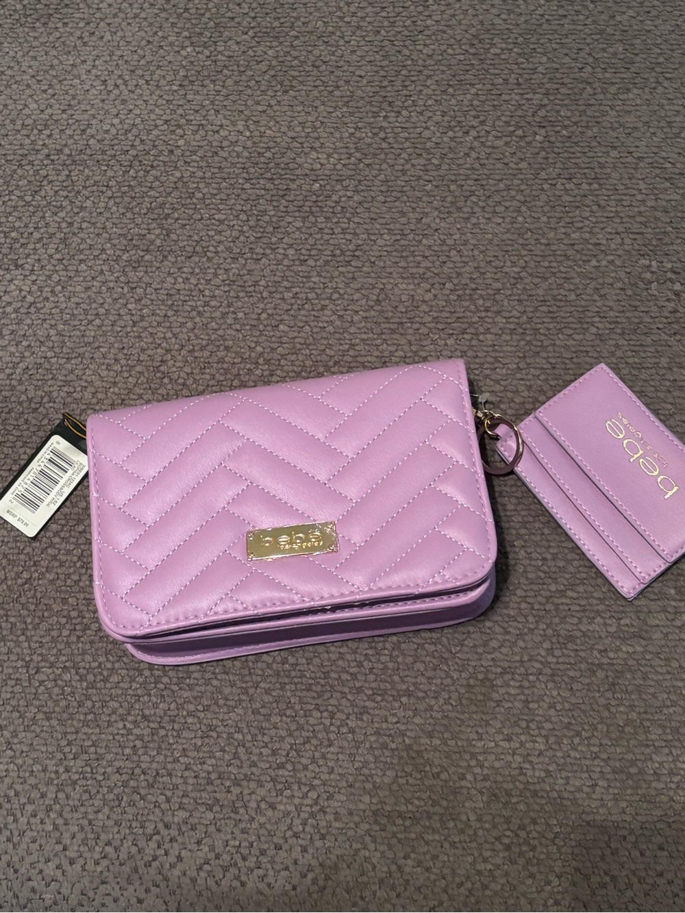 bebe Quilted Lavender Crossbody Wallet with Detachable Cardholder